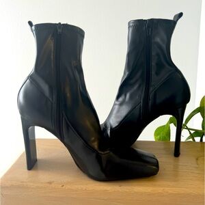 Zara Heeled Black Square Toe Boots